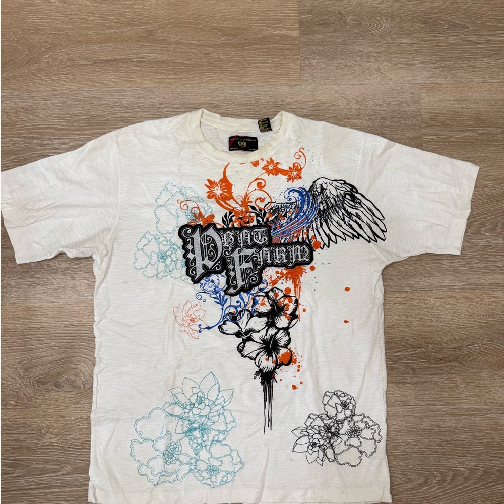 Rare Vintage Phat Farm Phat Classics T-Shirt Mens 2XL White Graphic Floral Wing